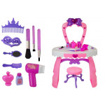 Kozmetický stolík so zrkadlom a príslušenstvom - ružový